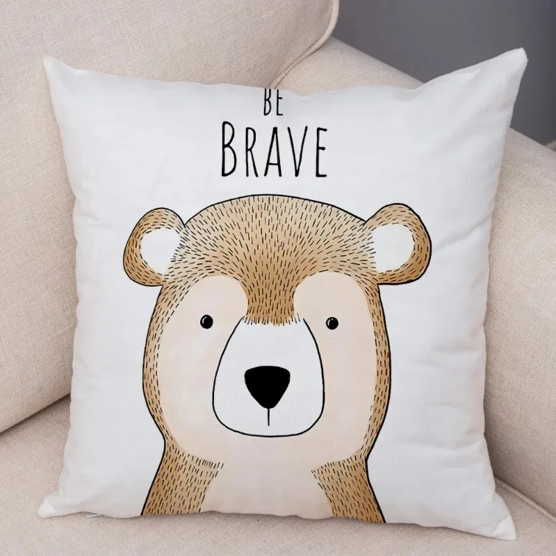 Nordic Be Brave Zebra ippopotamo giraffa federa Decor Cute Animal fodera per cuscino per divano Lion Fox morbida federa 45x45cm