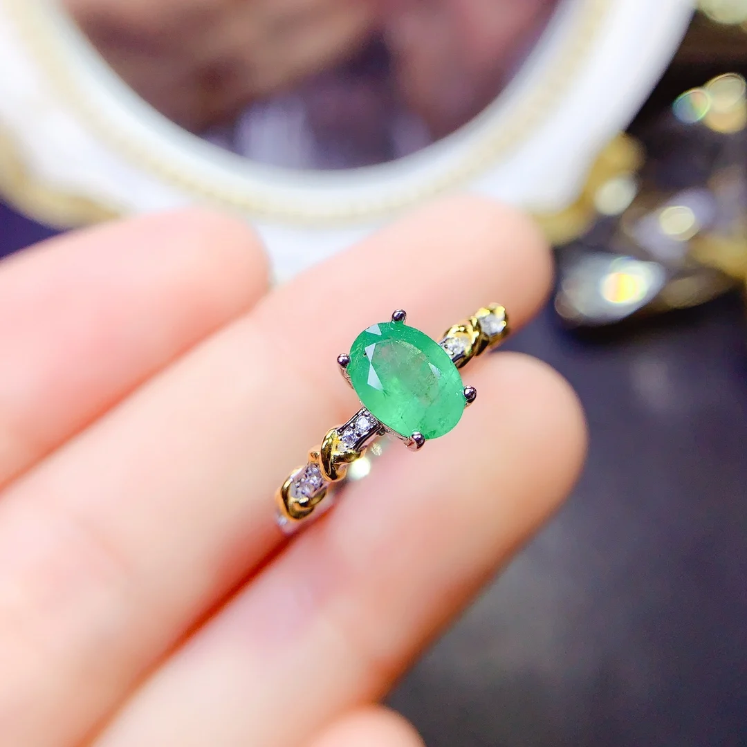 

Natural Emerald Ring, 925 Silver Certified, 6x8mm Green Gemstone, Girl's Holiday Gift, Free product shipping