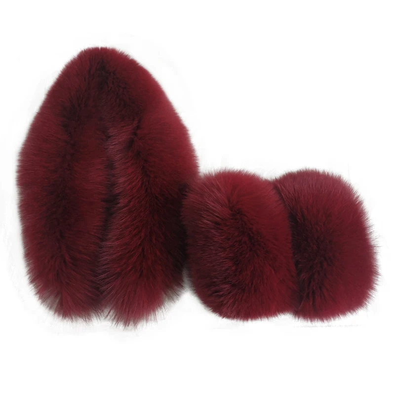

100% Natural Real Fox Fur Scarf Winter Neck Keep Warmer Collar Women's Coat Decorate Scarves Luxury Shawl Fox Fur Cuffs One Set