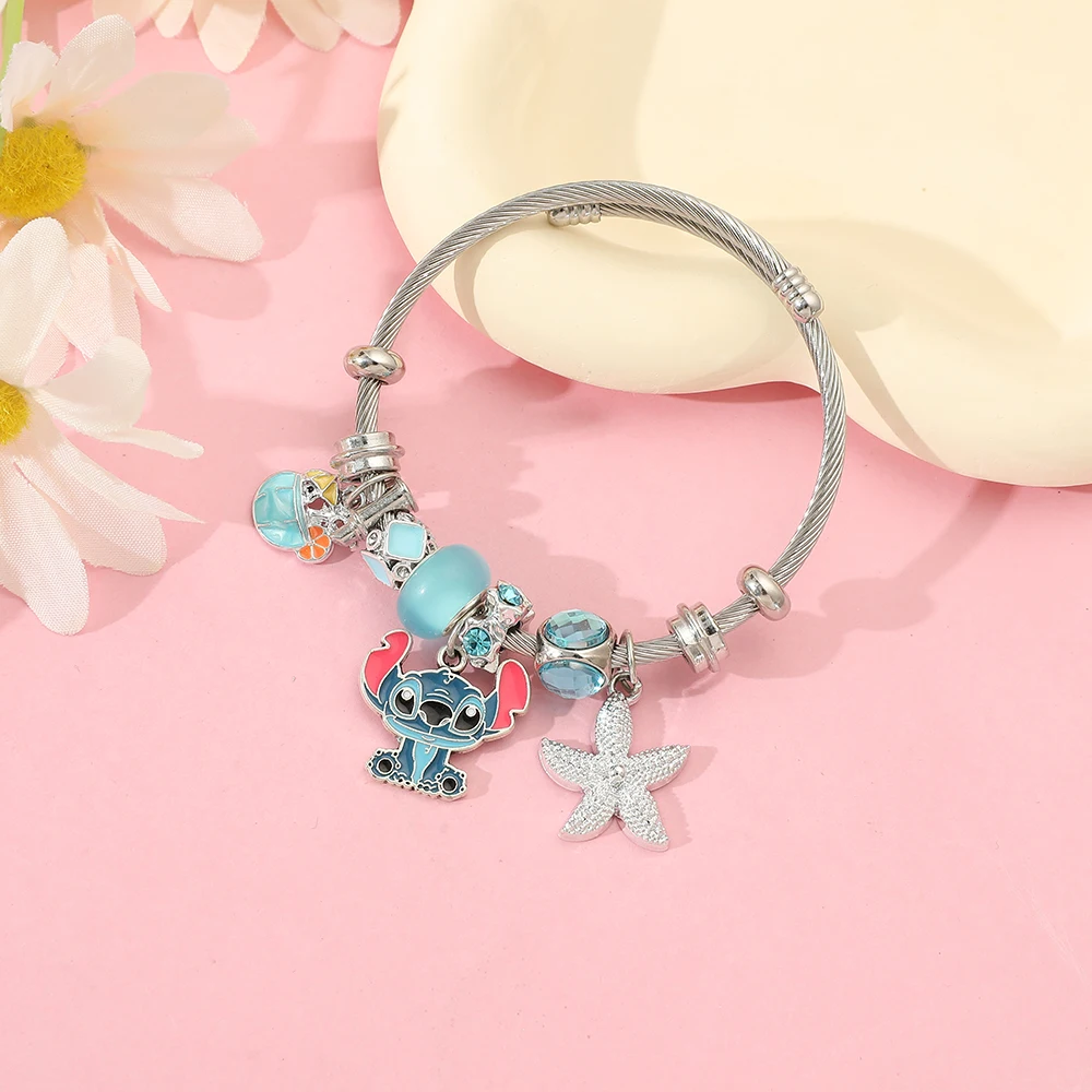 1 piece Disney summer series fashion new product cute starfish Stitch love key pendant simple versatile simple bracelet jewelry