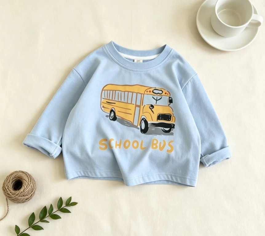 Little Boys Cartoon Transport Car Print T Shirt Child Soft Knit Basic Top Minimal Car Clothing Wear Baby Daily Wear Costume Tees