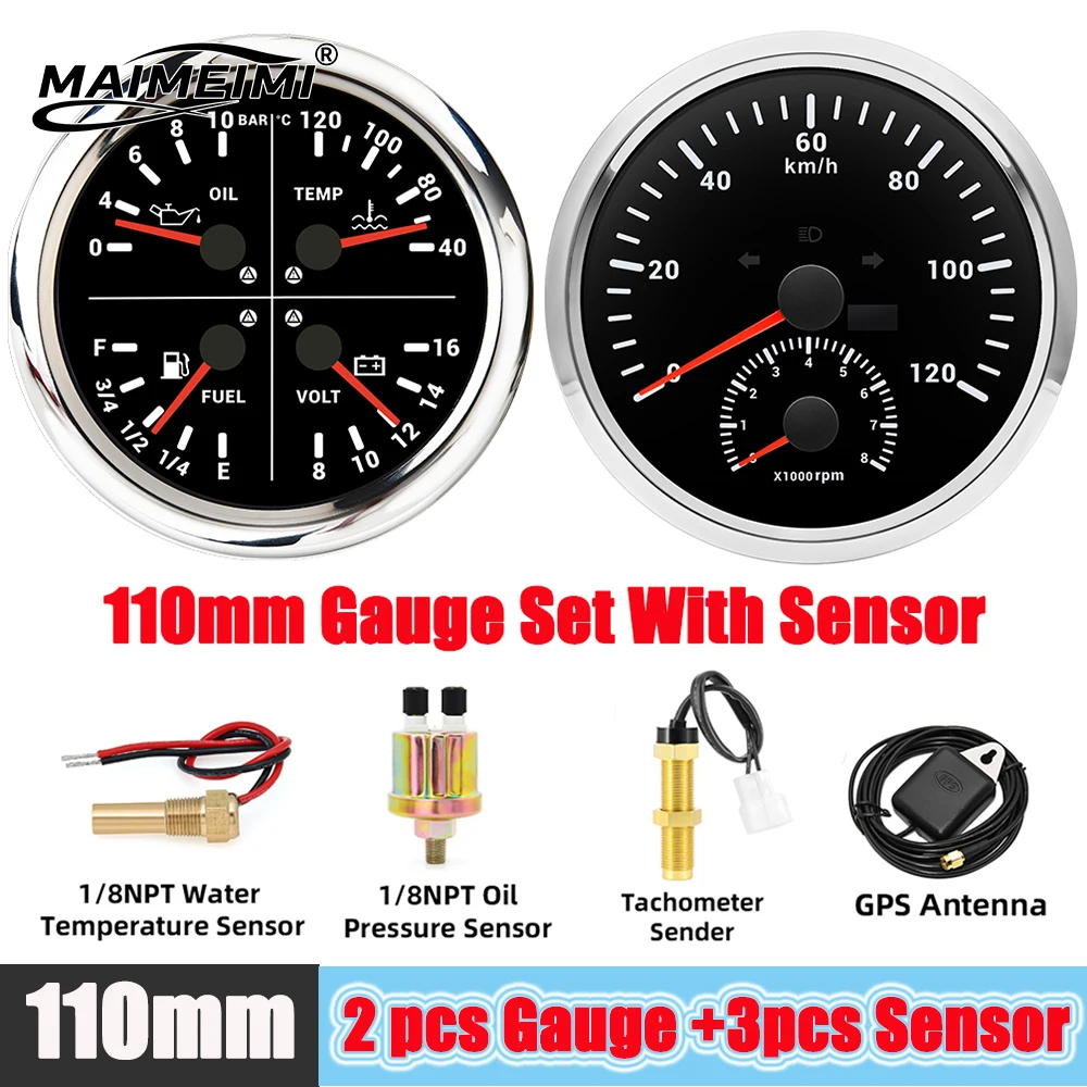 

Многофункциональный 110 мм GPS-спидометр, тахометр, 2 датчика, набор 0-10 бар, масляный пресс, температура воды, вольт топлива, 4 в 1, автомобильный датчик для 12 В-24 В