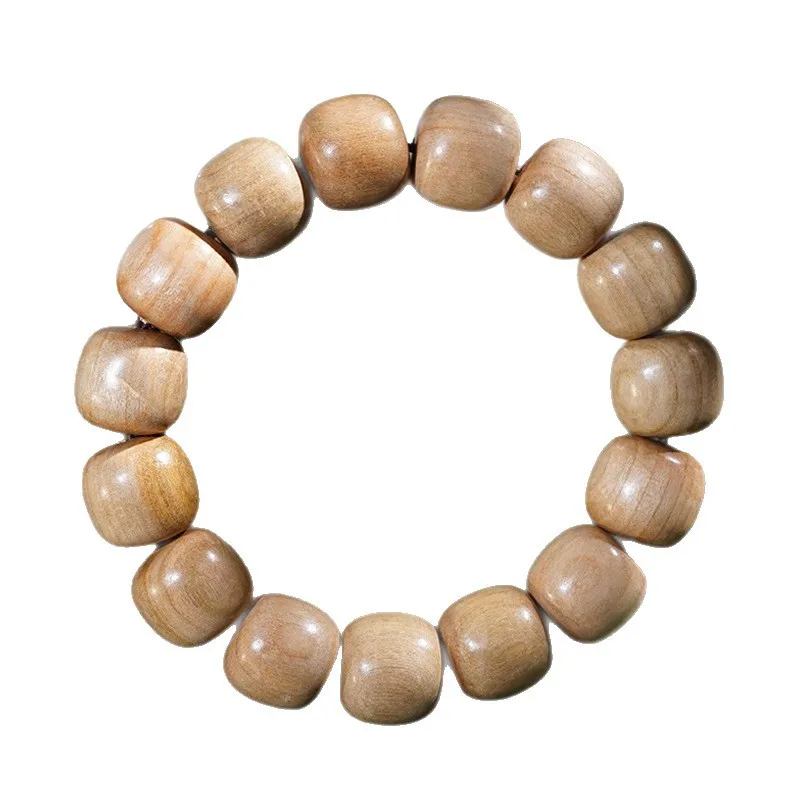 Peach Wood Barrel Beads Prayer Bracelet Buddhist Mala Meditation Beaded Hand Jewelry for Men and Women Gifts