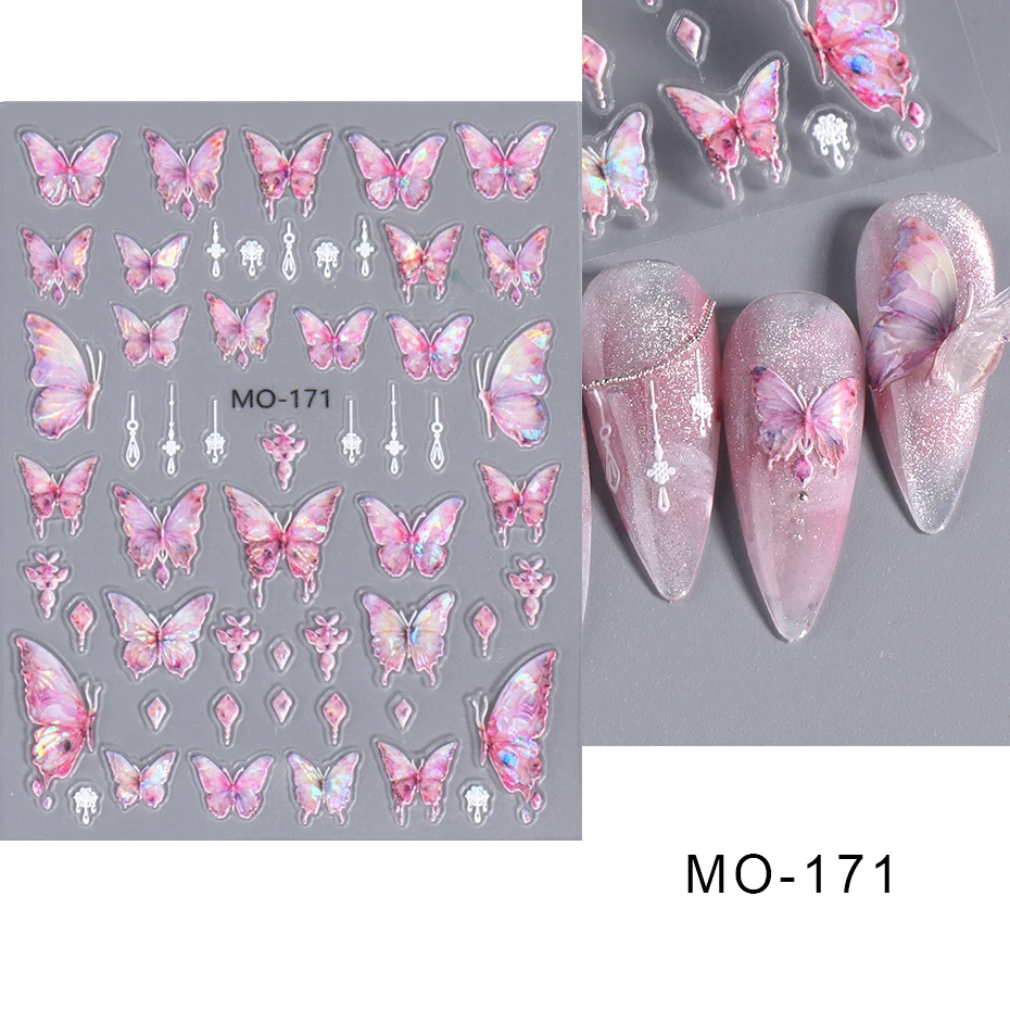 Naklejka na Manicure z motylem różowym motylem holograficzna kryształowa róża z motywem różowym