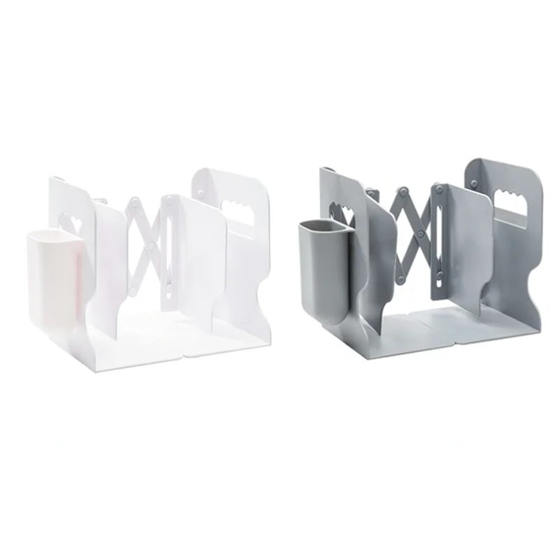 Retractable Bookends for Shelves Book Support Stand Adjustable Bookshelf with Pen Holder Desk Organizer Folder Book Stoppers