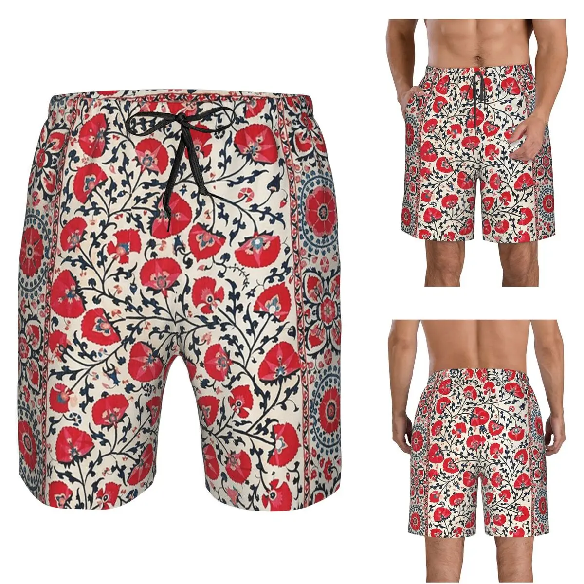 Shakhrisyabz Suzani Uzbekistan Floral Embroidery Trunks Beach Board Shorts Casual Quick Dry Swimming Summer Men Pants