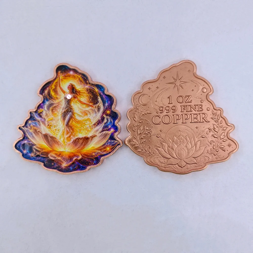 1oz 5oz Irregular Shaped .999 Pure Copper Goddess Lotus Flower Commemorative Coin Collectible Souvenir Art Decor Gift
