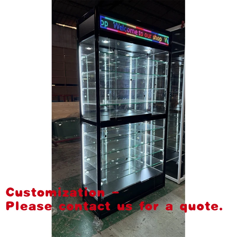 custom.High Quality Smoke Shop Lockable Glass Display Cabinet With LED Light and LED Screen