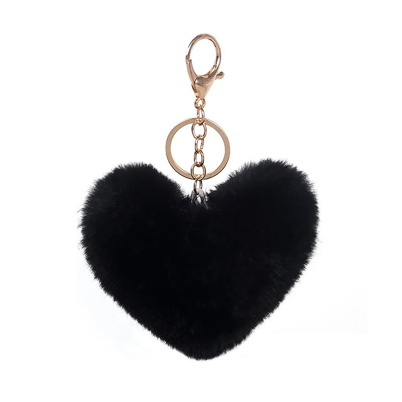 Solid Color Fluffy Pompom Keychain Gifts For Women Soft Heart Shape Pompon Fake Rabbit Key Chain Car Bag Accessories Key Ring