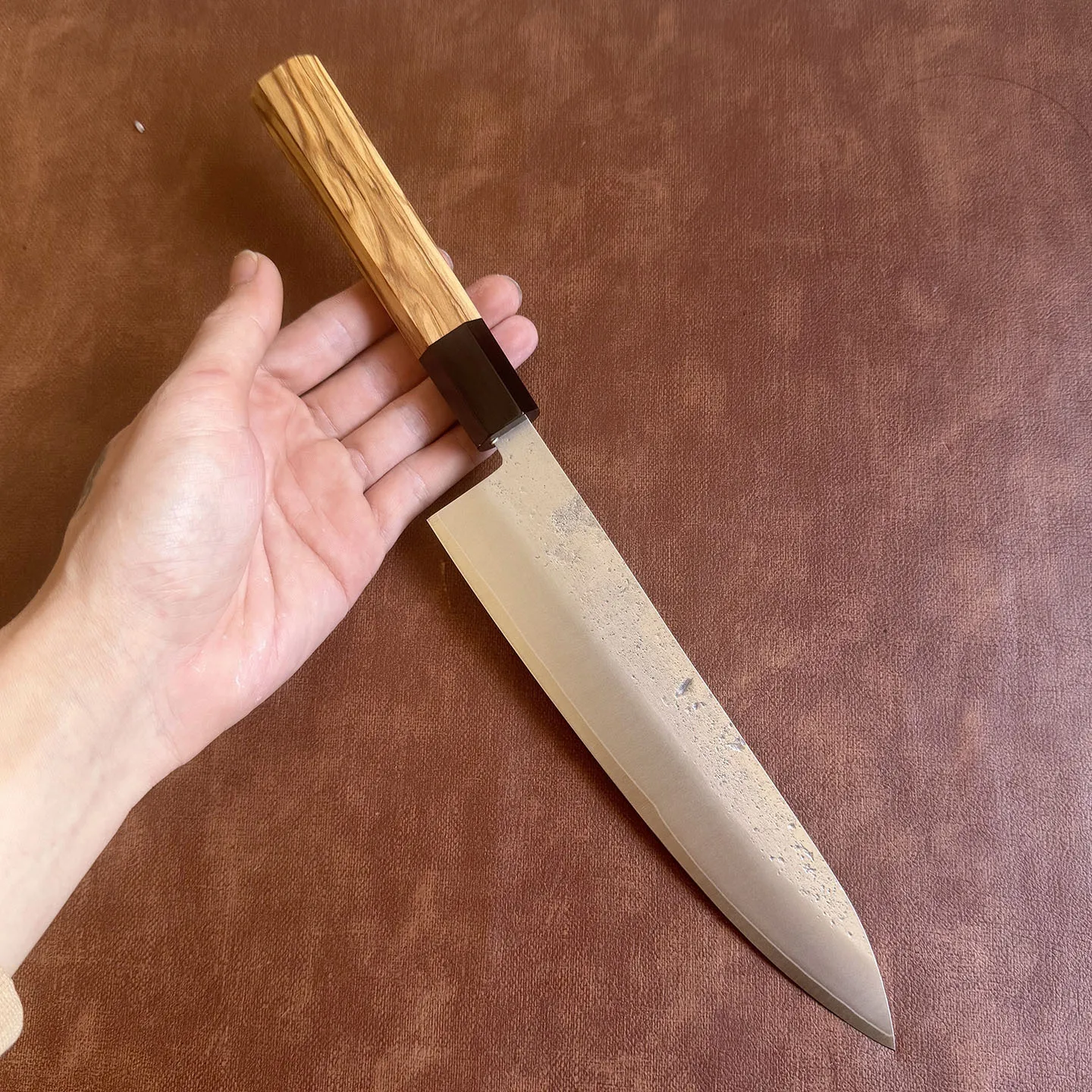 8.3 Inch Chef Knife Stainless Silver Steel No. 3 Blade Olive Wood & Ebony Handle Cleaver Meat Slicing Vegetables Kitchen Knife