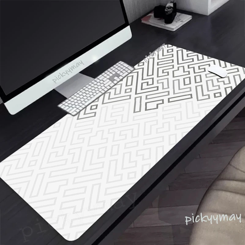 Tapis de souris Gaming Moudescriptif, lignes géométriques, grands polymères de souris, grands tapis de bureau, caoutchouc antidérapant, tapis de clavier noir cousu