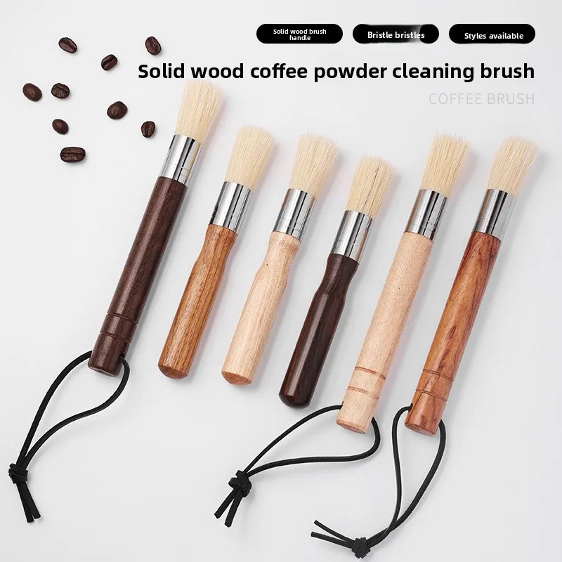 5pcs Coffee  Brush, Wooden Handle Bristle Brush, Cleaner for Coffee Machine & Grinder