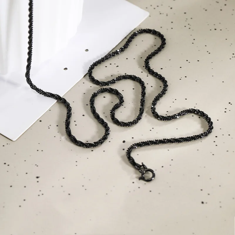 الظلام الأسود السماء المرصعة بالنجوم تألق 925 فضة الملتوية سلسلة قلادة للمرأة بساطتها المختنق مجوهرات اكسسوارات هدايا