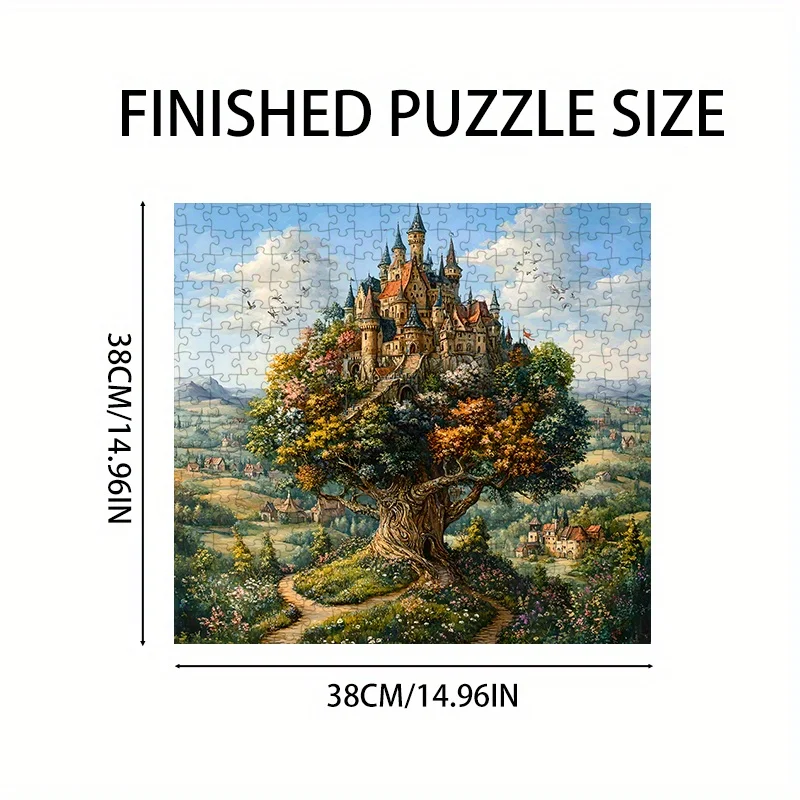 لغز صغير الحجم لغز شجرة القلعة 1000 قطعة ورقة بازل قطع لمحبي الطبيعة 38x38 سنتيمتر طباعة الغابات المسحورة