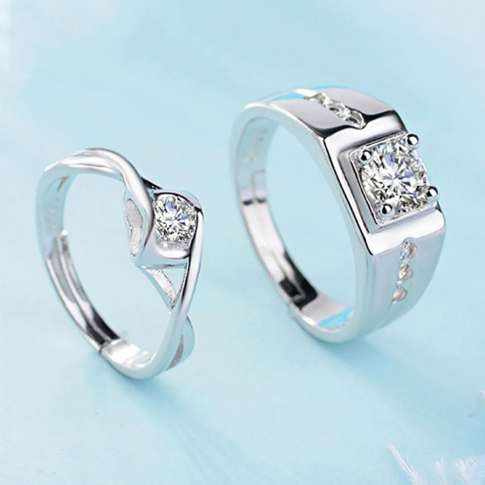 1 Pair Hollow Heart-Shape Resizeable Couple Rings Four Claws Men Women Opening Finger Jewelry Wholesale Drop Shipping