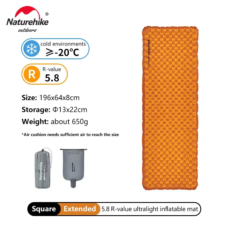 Naturehike Opblaasbare Mat Ultralichte 5.8 Hoge R-Waarde Warm Slaapkussen Draagbare Outdoor Campingtent Enkele Vochtbestendige Matten