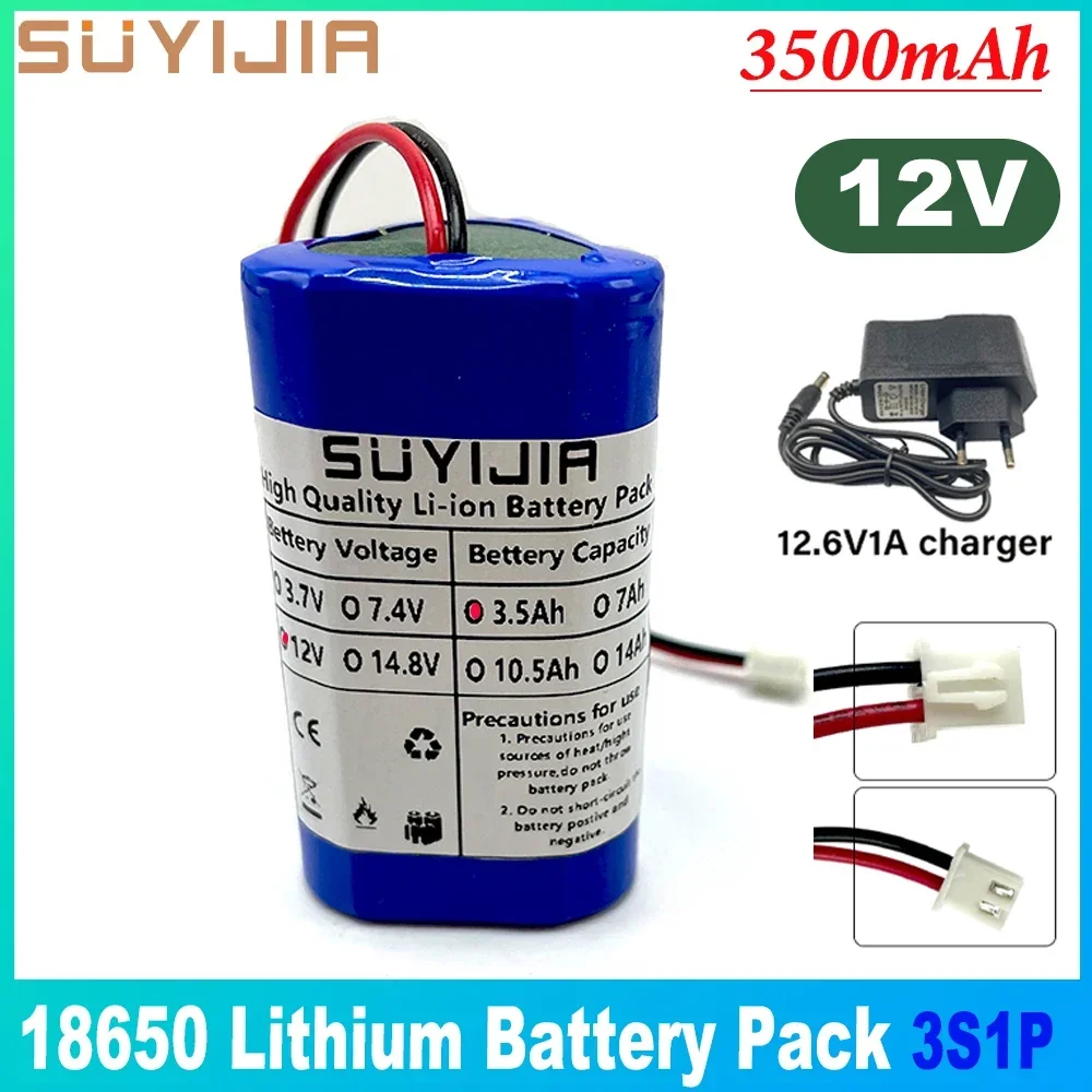 New 12V 18650 Battery Pack 3500mah 3S1P Li-ion Rechargeable Batteries with BMS Lithium Cells Protection Board +12.6V Charger