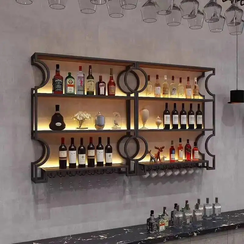 Rak Anggur Dapur Logam Gantung, Rak Anggur Restoran Terpasang di Dinding, Rak Anggur Modern Unik untuk Toko, Furnitur Rumah Meuble Vin