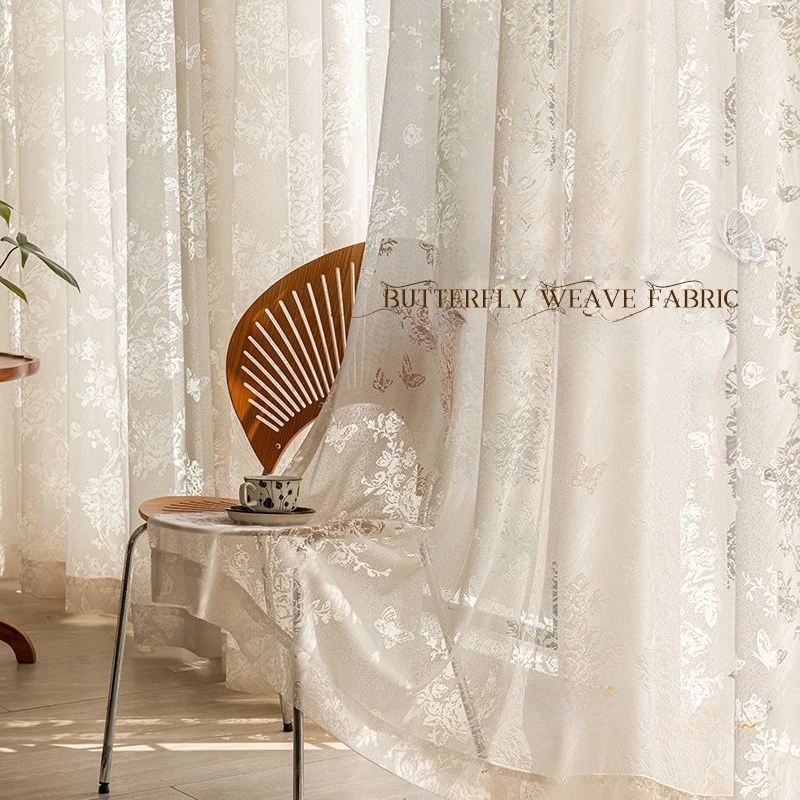 Rose French Romantic Three-dimensional Butterfly Rose Light Luxury High-end Filter Curtain for Living Dining Room Bedroom