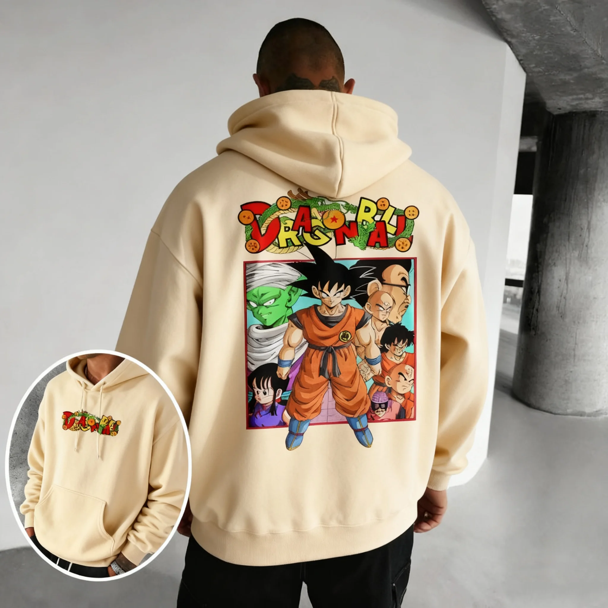 เสื้อฮู้ดพิมพ์ลายอนิเมะดราก้อนบอลซูเปอร์ไซย่าสไตล์เรโทรใหม่ ดีไซน์หลวมแบบปรับแต่งได้สำหรับผู้ชายและผู้หญิง