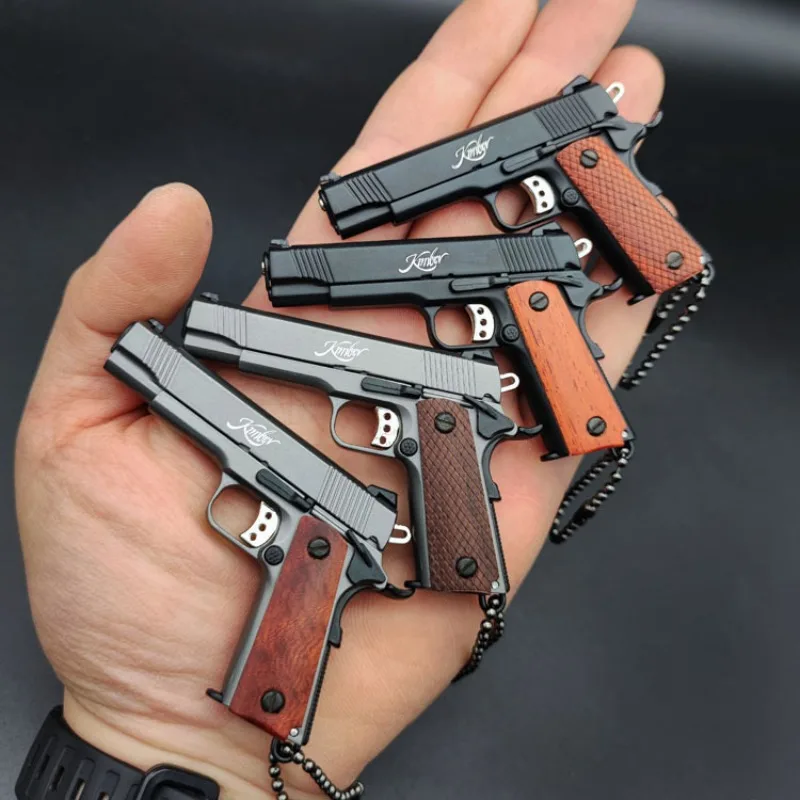 Newest PUBG Metal Gun Model 1:3 Size Pistol Key Chain Wooden Handle M1911 Model Keychain Military Pendant Figurines & Miniatures