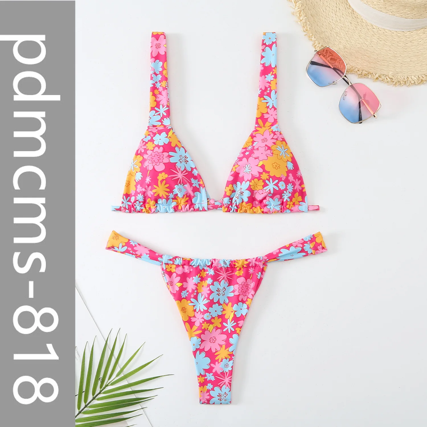 

Split solid color double strap sexy bikini swimsuit swimsuit trendy 2025 new