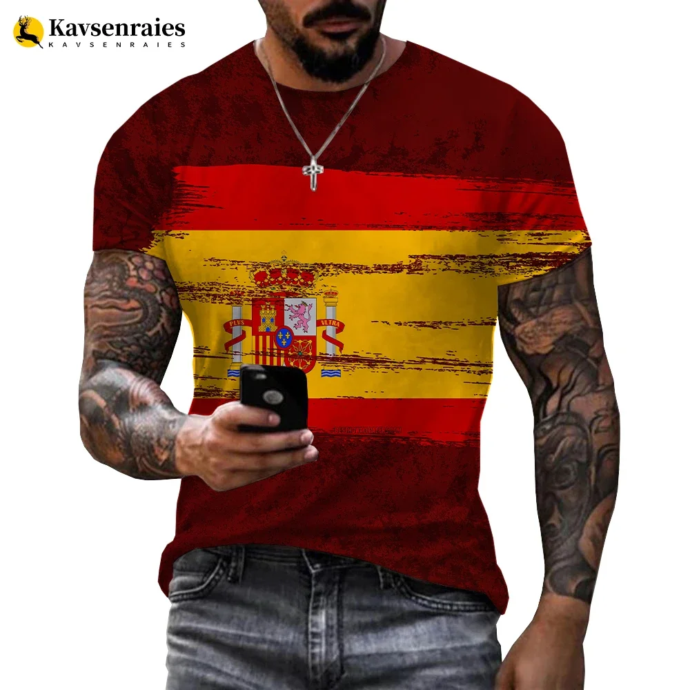 Spain Flag 3D Printed T-shirt Men Harajuku Casual Oversized T Shirt Unisex Hip Hop Streetwear Cool Tops