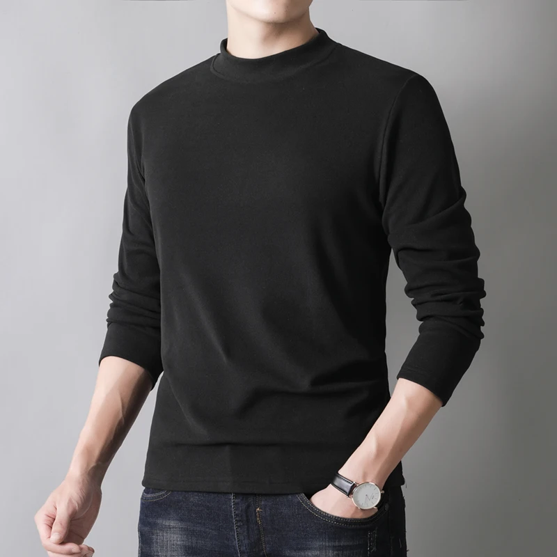 

2025 Brand New Men's Velvet Half Turtleneck Men Sweaters Knit Pullovers for Male Youth Slim Knitwear Man Sweater