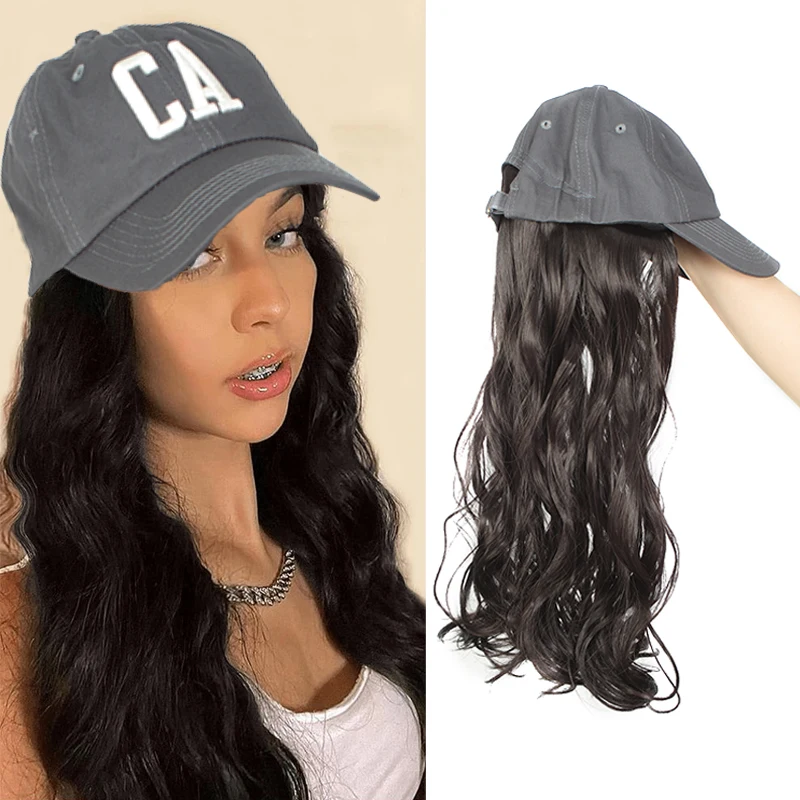 

Natural Hair Wig with Baseball Cap Synthetic Women Wig Hat Long Hairpiece Extension Wavy Curly Hair Wig Heat Resistant for Girls