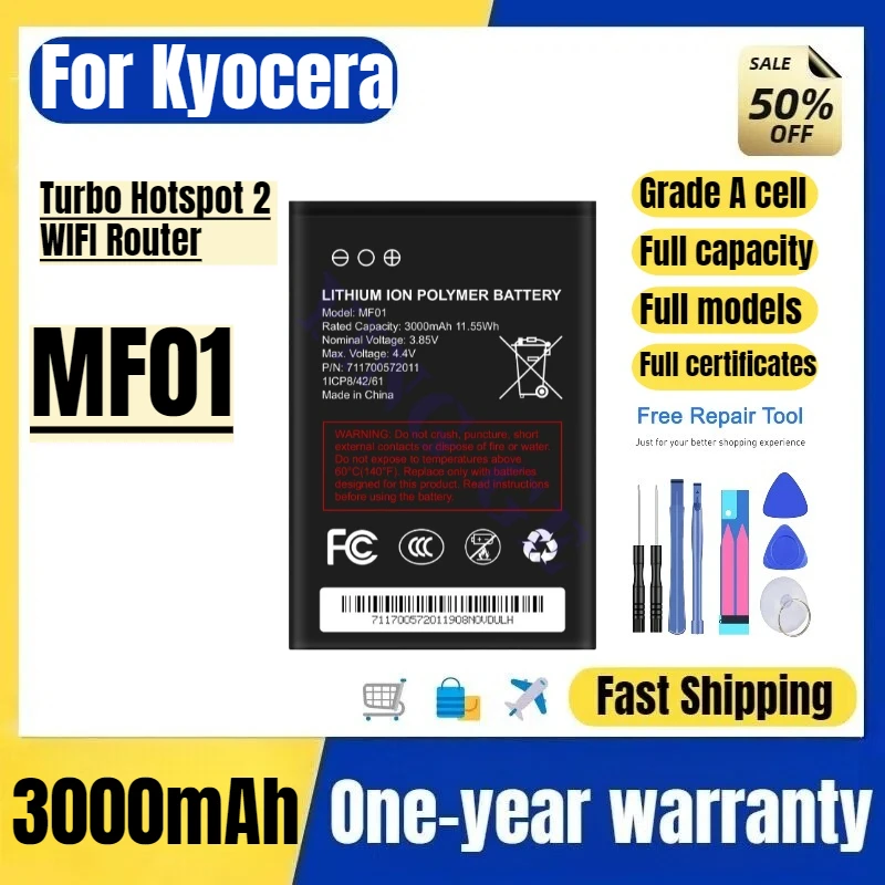 

MF01 for Kyocera Turbo Hotspot 2 WIFI Router Mobile Phone Battery High Capacity Battery Replacement Bateria with Tools