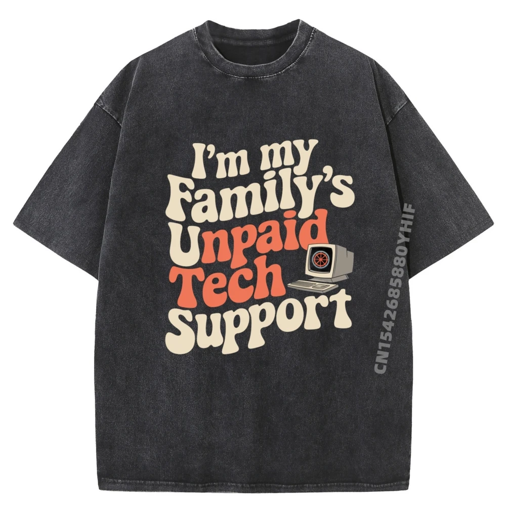 

I M My Family Unpaid Tech Support Компьютерные мемы Белая футболка с графическим принтом Мужские потертые топы в стиле панк