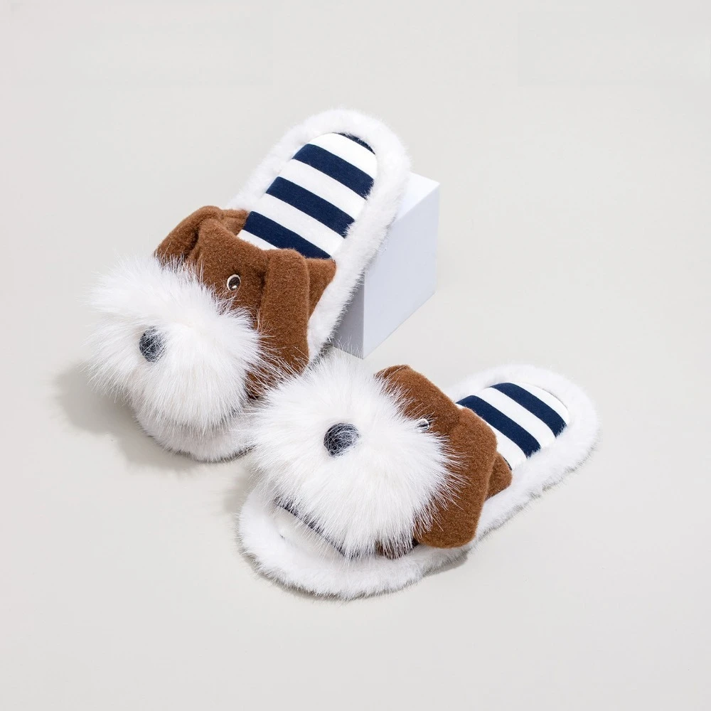 

Autumn and Winter New Style Indoor Home Ladies Cotton Slippers with A Cute Puppy Shape Soft Plush Material Warm and Cozy Feeling