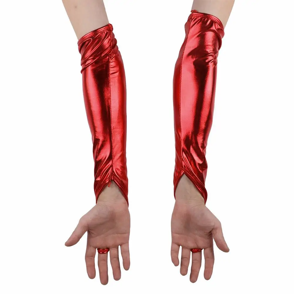 Glitter Metal Fingerless Elbow Gloves for Women Suitable for Parties Performances Nightclub Dancing and Role Playing