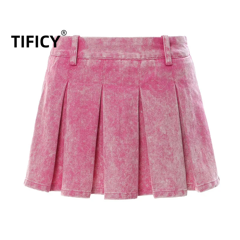 TIFICY New Jeans Skirts Summer Women's Fashion Denim Wash Snowflake Personalized Umbrella Denim Skirt