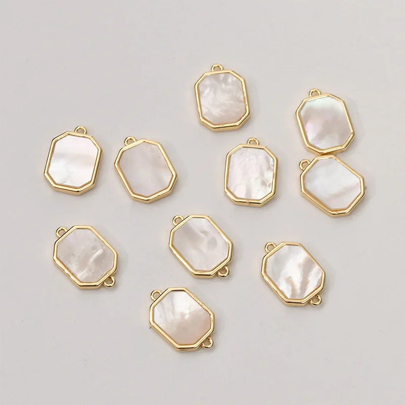 14K Gold Copper Color Simple Temperament Rectangular Shell Pendant DIY Ear Jewelry Bracelet Necklace Material Accessories