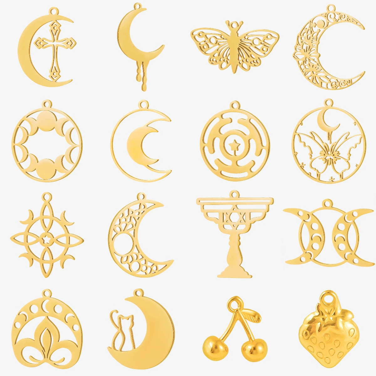 

10pcs/lot Stainless Steel Witch Knot Moon Triquetra Pendants Hollow Crescent Moon Charms Earrings Necklace Jewelry Making Crafts
