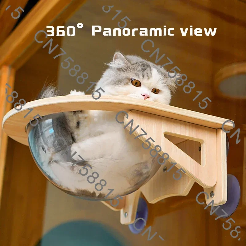 pet window glass hanging bed,Hanging space capsule, climbing balcony frame，solid wood cat hammock hanging nest