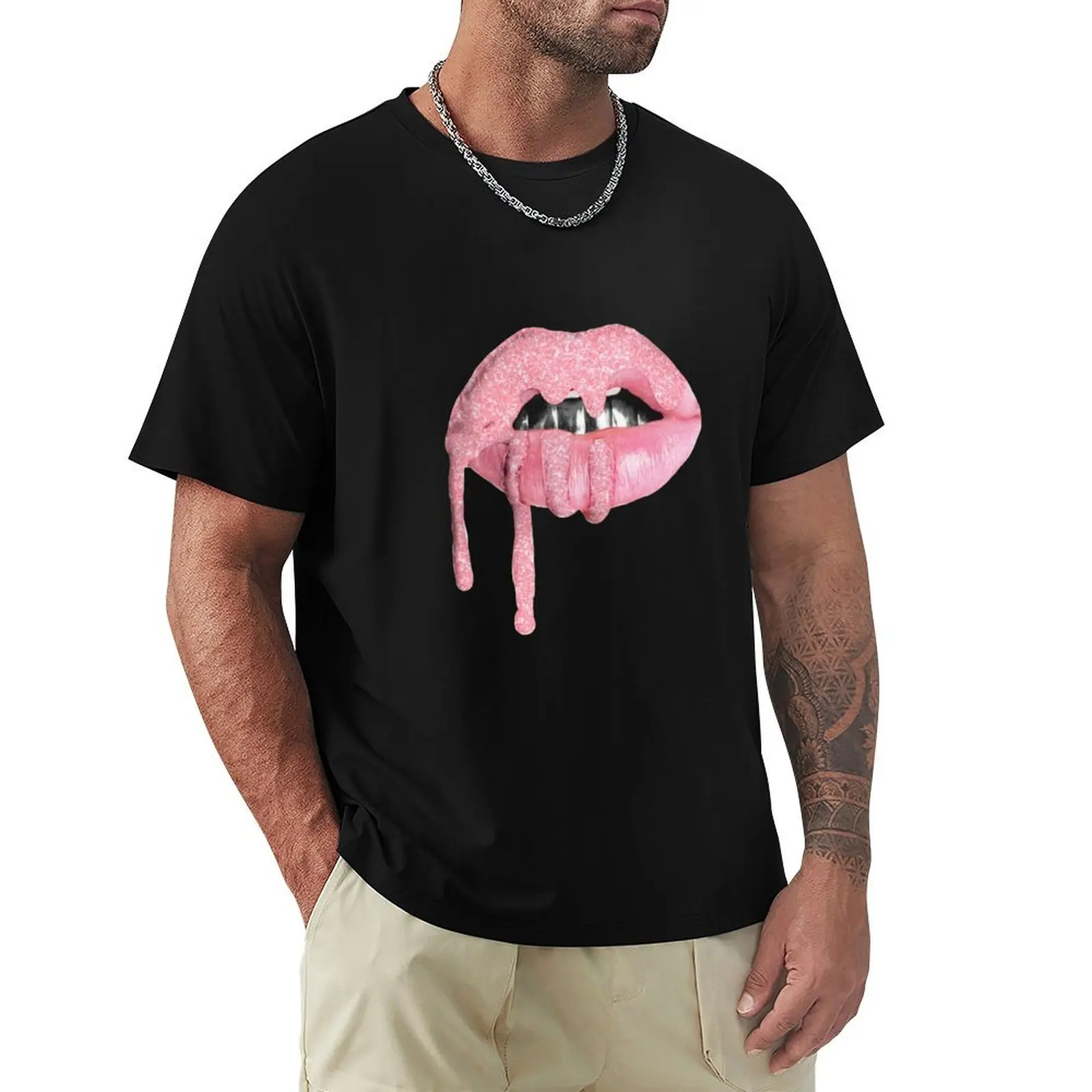 

pink lips T-Shirt luxury t-shirt anime stuff summer tops black t-shirts for men
