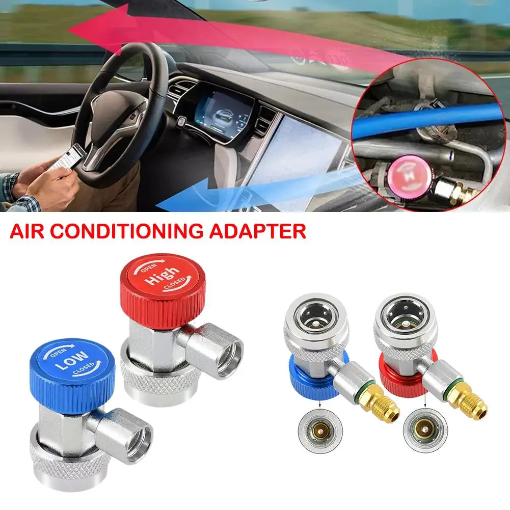 1Pair Freon R134A H/L Auto Car Quick Coupler Connector Brass Adapters Air Conditioning Refrigerant Adjustable AC Manifold Gauge