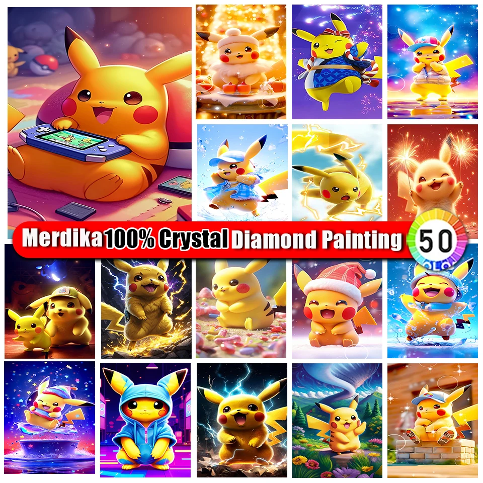 100% Crystal Diamond Painting  Cartoon Pokemon Pikachu Zipper Bag Cross Stitch Mosaic Diamond Embroidery Anime Home Decoration