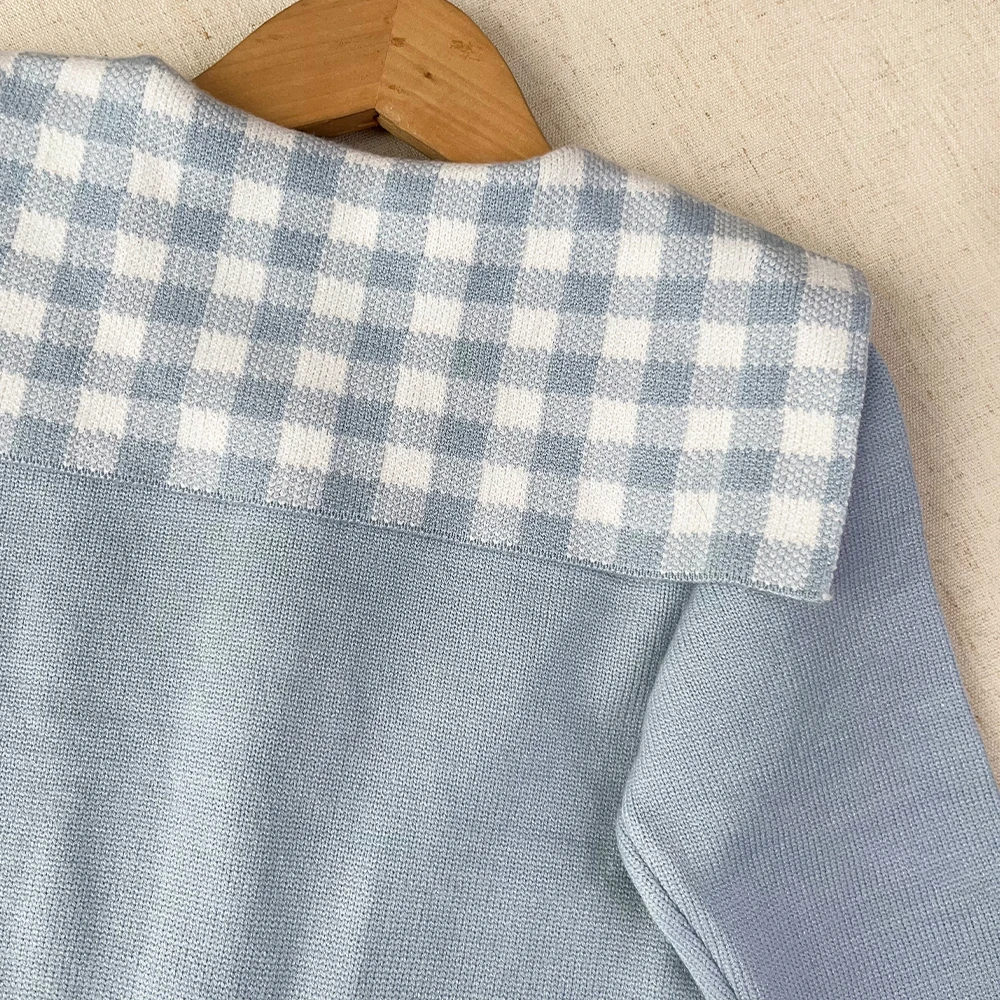 Koreanische Version Süße Niedliche Kinderkleidung Herbst und Winter Pullover-Sets Mädchenbekleidung Langärmliges Kariertes Oberteil + Kurzer Rock – Detail 8