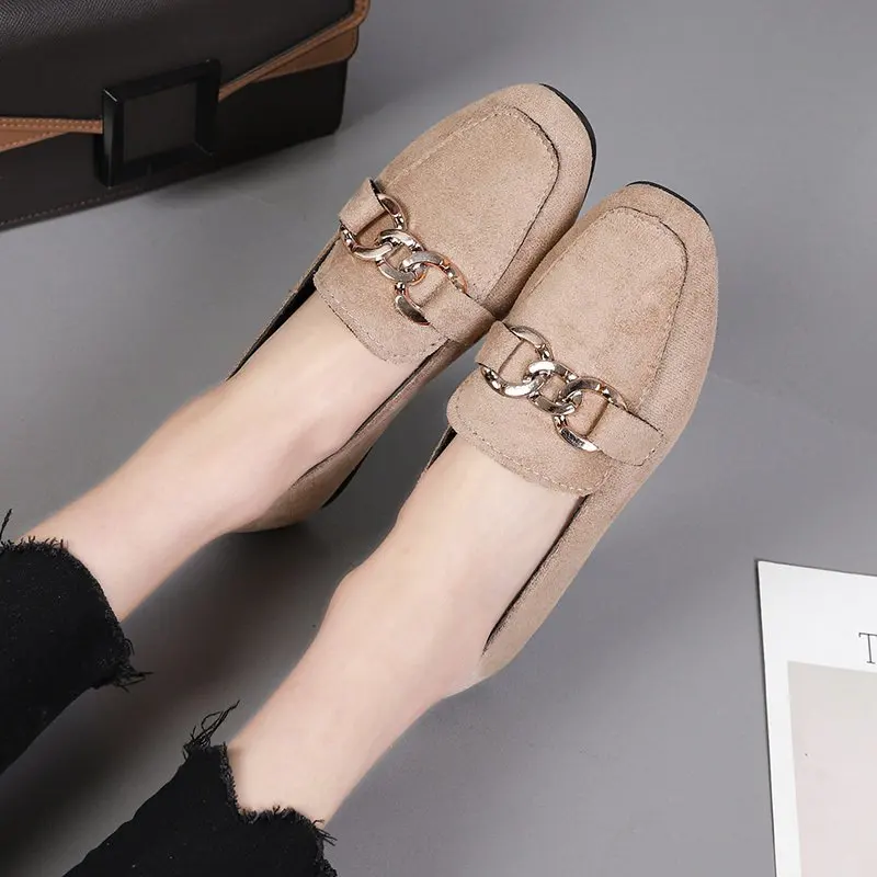 Spring Fashion Flat Shoes Women Quality Metal Slip on Loafer Shoes Ladies Flats Mocassins Big Size 35-41 Sapato Feminino 2024