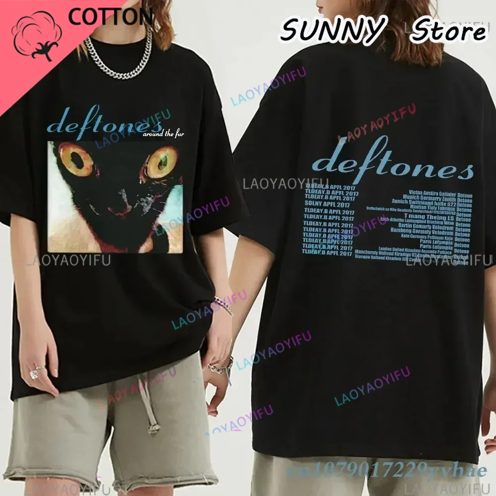 Fashion Deftones Around T-Shirt Hip Hop Rock Band The Fur Tour Band Concert Cat Graphic T-shirts Thick Oversized T Shirt