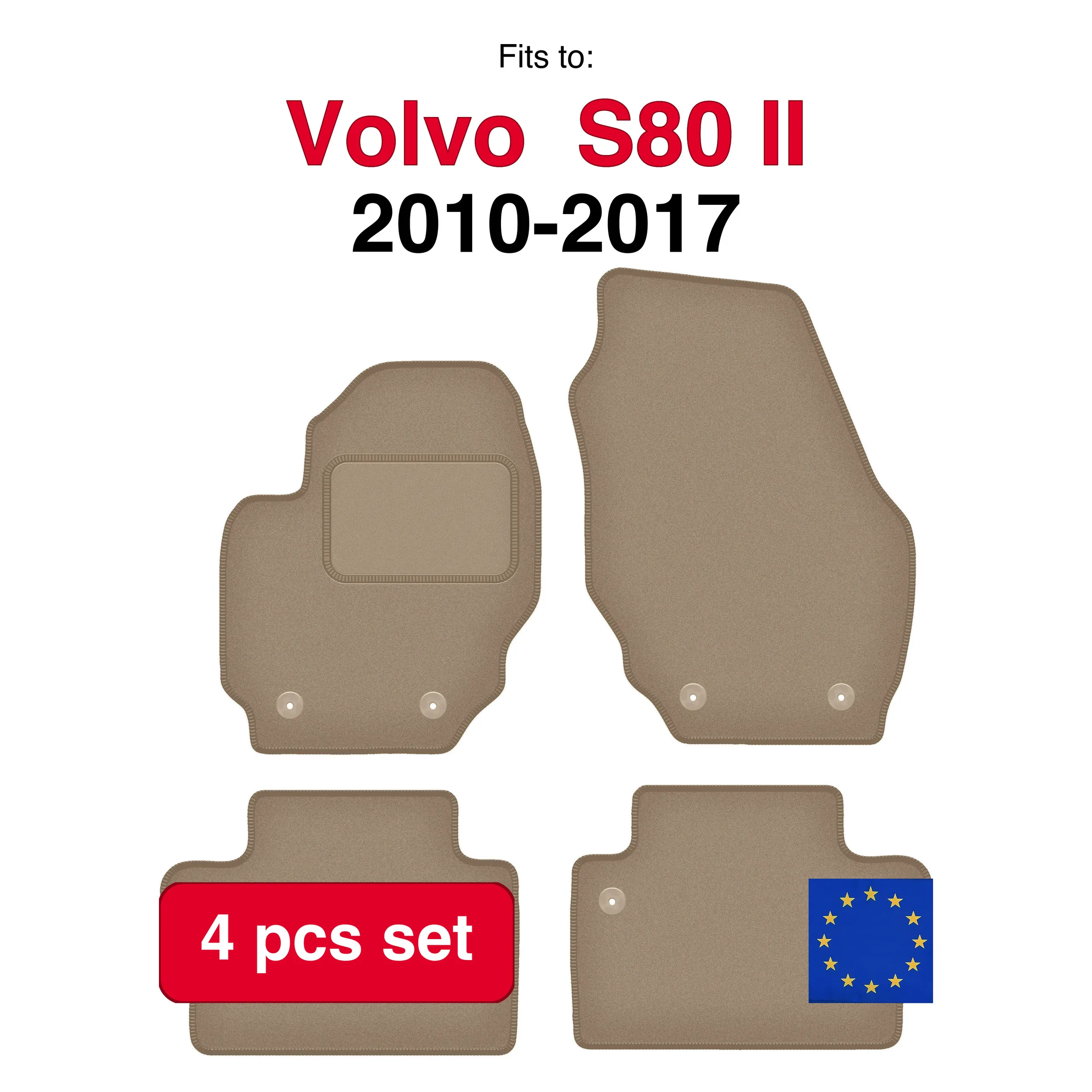 Auto velour matten geschikt voor Volvo S80 II sedan (2006-2016) -beige (4 stuks) auto passende automattenset