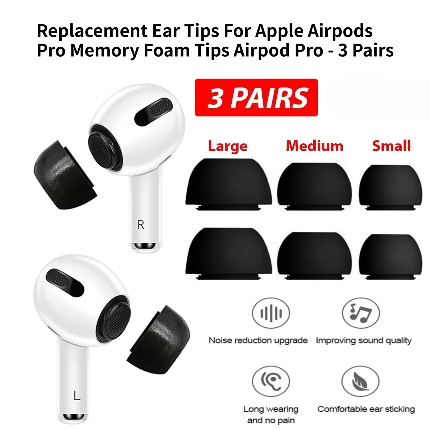 Replacement Ear Tips For Apple Airpods Pro Memory Foam Tips Airpod Pro - 3 Pairs