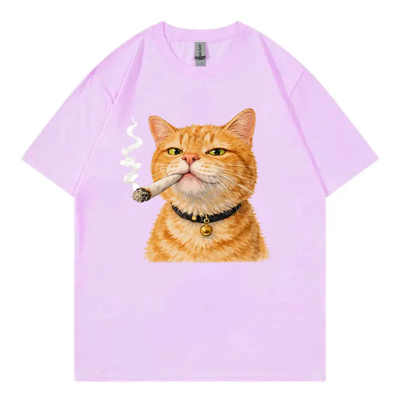 Funny Relax Smoking Cat Meme T-shirts Men Women High Quality Fashion Oversized T-shirt Summer 100%cotton Short Sleeve T Shirt