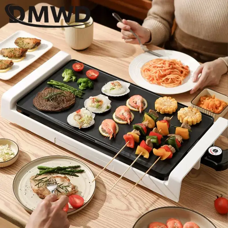 DMWD 1800W 220V Household Smokeless Barbecue Machine Non-stick Party Electric Roasting Pan BBQ Griddles For 2-8 People