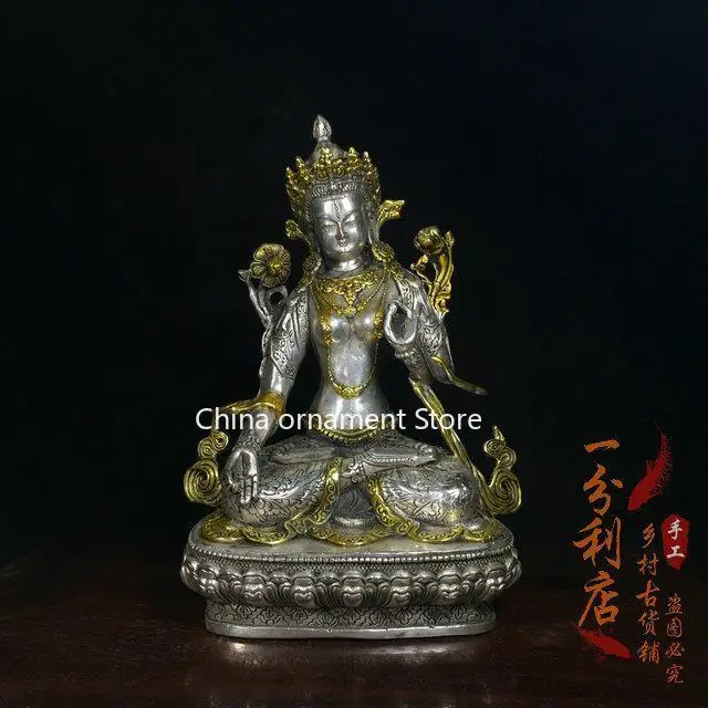 Tibetan Tantra Tibetan old silver gilt whiteness mother original Buddha statue pure handmade silver Buddha is enshrined in the B