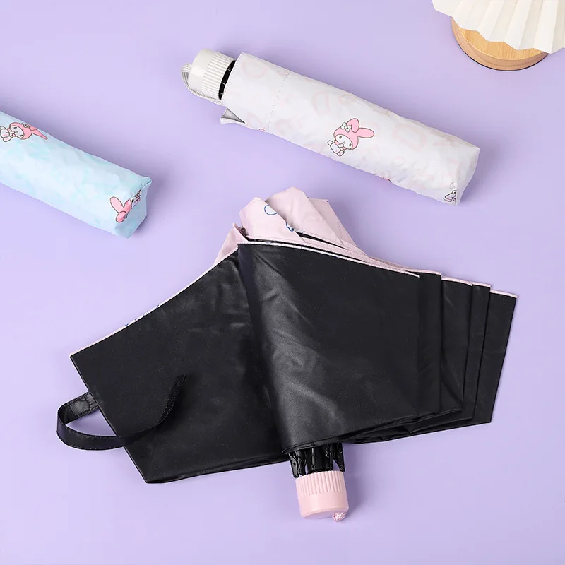 New Sanrio Hello Kitty Ultra Resistant Umbrella Kuromi Cinnamoroll Pochacco Cute Portable Folding Umbrella Rain Uv Umbrella Y2k