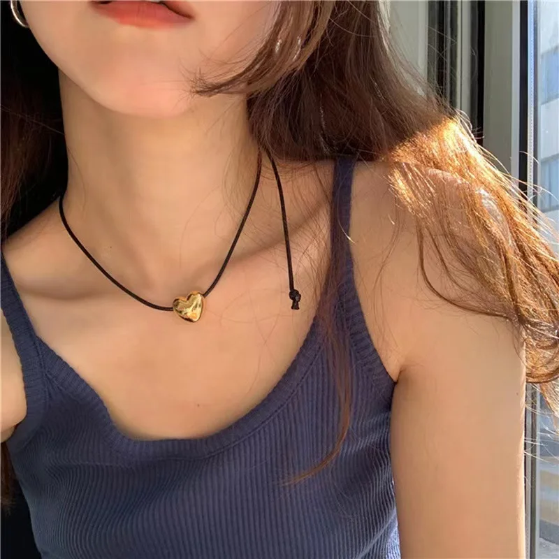 

Brass With 18K Rope Chian Heart Pendant Necklaces Women Jewelry Punk Hiphop Designer Runway OL Gown Boho Top Japan